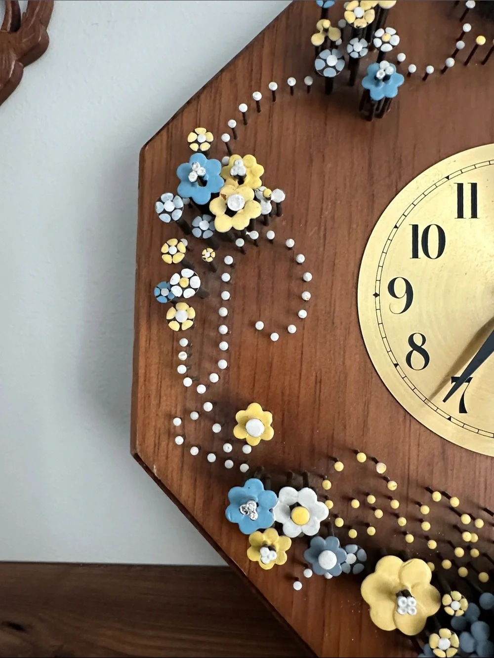 Rare Vintage Pol-O-Craft Octagonal Flower Nail Art Clock - Fully Functional